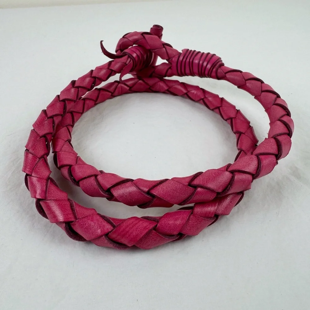 Pink Leather Round Braided Belt